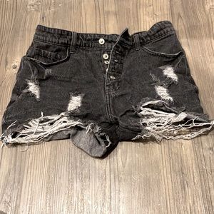 Ripped Black Faded Wash High Waisted Jean Shorts